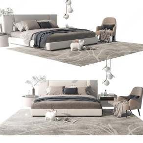 现代双人床3D模型下载